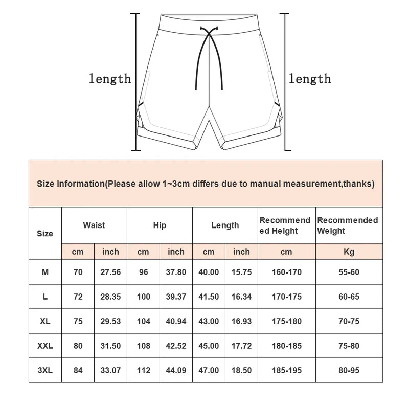 Shorts de compressão 2 em 1 para homens