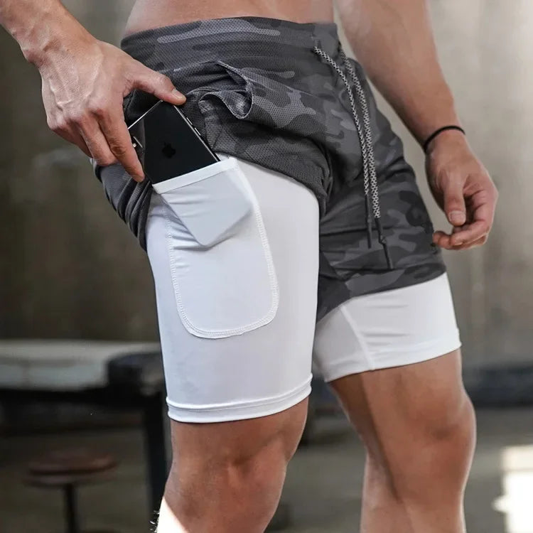 Shorts de compressão 2 em 1 para homens