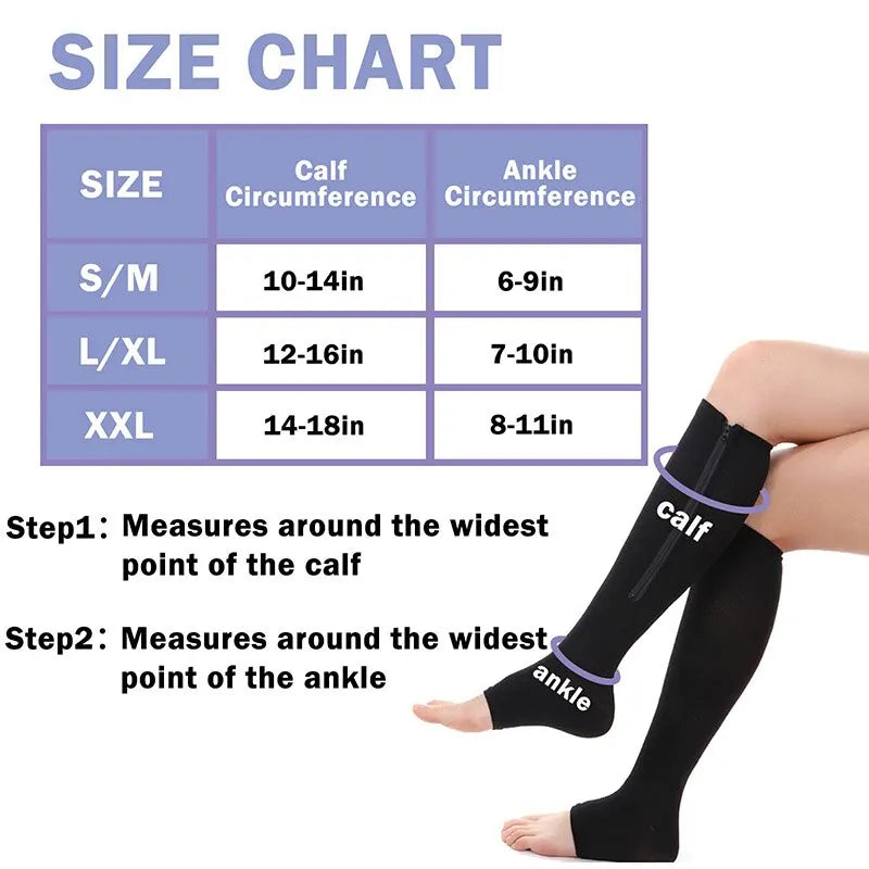 1 Pair Zipper Compression Socks Women Men Pain Relief Stretchy Stockings Compression Sports Socks Support Open Toe
