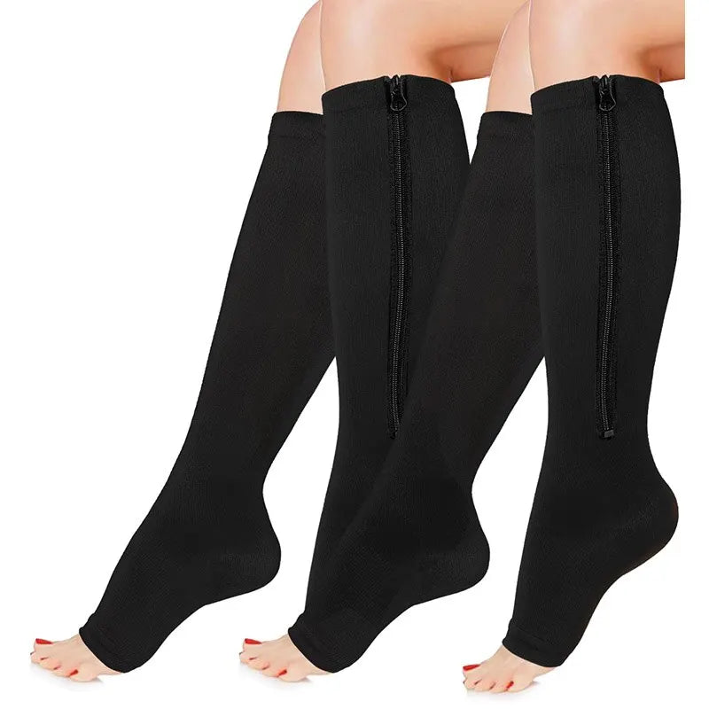 1 Pair Zipper Compression Socks Women Men Pain Relief Stretchy Stockings Compression Sports Socks Support Open Toe
